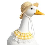 Genérico Summer Porch Goose Outfit Set - Straw Hat with Plaid Lace Bib for 23" Statues | Charming Garden Patio Decoration for Yard Lawn | Also Fits Small Dogs Cats, Cute Seasonal Costume