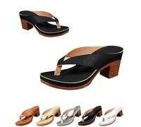 Genérico Summer Sandals for Women 2025 Arch Support Comfortable Slip-On Open Toe Heeled Flip Flops Casual Wedge Thong Sandals (Black, 42)