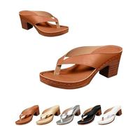 Genérico Summer Sandals for Women 2025 Arch Support Comfortable Slip-On Open Toe Heeled Flip Flops Casual Wedge Thong Sandals (Brown, 41)
