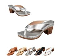 Genérico Summer Sandals for Women 2025 Arch Support Comfortable Slip-On Open Toe Heeled Flip Flops Casual Wedge Thong Sandals (Silver, 38)