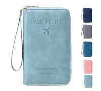 Genérico Summer Simple Plain Passport Cases Back To School, Travel Wallet, Multi-Functional Zipper Travel Card Holder, for School,Travel,Outdoor (Sky Blue)