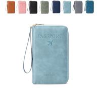 Genérico Summer Simple Solid Color Passport Holder Back to School, RFID Blocking Card Holder, Multi-Function Zipper Travel Card Holder (Sky Blue)