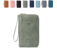 Genérico Summer Simple Solid Color Passport Holder Back to School, RFID Blocking Card Holder, Multi-Function Zipper Travel Card Holder (Green)
