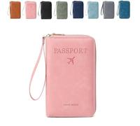Genérico Summer Simple Solid Color Passport Holder Back to School, RFID Blocking Card Holder, Multi-Function Zipper Travel Card Holder (Pink)