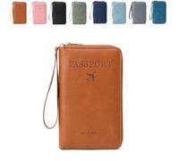 Genérico Summer Simple Solid Color Passport Holder Back to School, RFID Blocking Card Holder, Multi-Function Zipper Travel Card Holder (Brown)