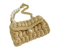 Genérico Summer Tote Bag Beaded Shell Purse for Women, Hand Woven bag With Pearl Strap, Beach Crossbody Bag, for Beach Wedding Party Vacation (Khaki)
