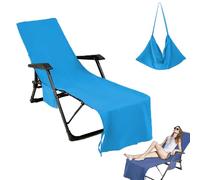 Genérico Sun Lounger Towel in Bag with Pockets Storage, 82.6x28.7 Inch Beach Chair Cover, Beach Towel with Pockets for Lounger, for Sunbathing Loungers Holiday Garden Pool Side Essentials (Sky Blue)