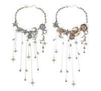Genérico Sun Moon Stars Multi Pendant Necklace with Waterfall Tassels,Celestial Layered Waterfall Chain,Vintage Collarbone Chain for Women Party Gifts