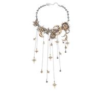 Genérico Sun Moon Stars Multi Pendant Necklace with Waterfall Tassels,Celestial Layered Waterfall Chain,Vintage Collarbone Chain for Women Party Gifts