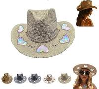 Genérico suncatcher Cowgirl Straw Prism Hat-Prism Suncatcher Hats-Stylish Western Wide Brim Cowboy Summer Beach Sun Hat for Women (FR/ES, Letras, Talla única, C)