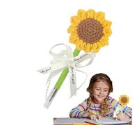 Genérico Sunflower Pens, Handmade Knitted Flower Pen, White Satin Ribbon Writing Grip, Colorful Stationery Supplies, 6 Pack, for Teachers Girls Favors Guests Cotton Thread