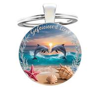 Genérico Sunset Dolphin Keychain - Coastal Pendant Key Ring, Cute Animal Accessory, Metal Charm Decoration, Keychain for Christmas Birthday Stocking Stuffers Women Men Friends Purse Wallet Backpack