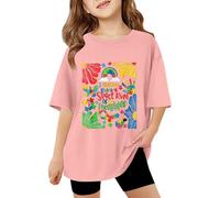 Genérico Superior Niño Conciencia Social Apoyo a la Diferencia Patrón Químico Detallado Manga Corta Cuello Redondo Camiseta Casual y Significativo, rosa, 160 cm