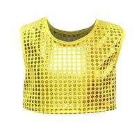 Genérico superior niño porristas rendimiento espalda descubierta Crop Top traje baile casual verano para bebé adolescente alto escenario espalda desnudo, dorado, 6-7 Años