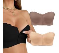 Genérico Surpassdo - Seamless Front Closure Strapless Bandeau Bra Non-Slip Comfort Support Ultimate Wavy Edge Tube Top Bralette (2Pcs-B, M)
