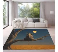 Genérico Surrealismo Naturaleza Desierto Elefante Alfombra para Salón 60 x 120 cm Azul Amarillo Pelo Corto Súper Suave Alfombra Lavable para Dormitorio y Sala, No Desprende Pelusa y Fácil de Limpiar