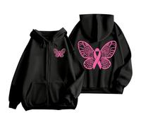 Genérico Sweat à Capuche zippé pour Homme Avec poche et Cordon de serrage, idéal au quotidien et imprimé pour la sensibilisation au Cancer du Sein. Sudadera Azul Cremallera Mujer (Black, S)