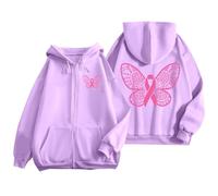 Genérico Sweat à Capuche zippé pour Homme Avec poche et Cordon de serrage, idéal au quotidien et imprimé pour la sensibilisation au Cancer du Sein. Sudadera Azul Cremallera Mujer (Purple, XL)