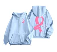 Genérico Sweat à Capuche zippé pour Homme Avec poche et Cordon de serrage, idéal au quotidien et imprimé pour la sensibilisation au Cancer du Sein. Sudadera Mujer Invierno Caliente (Sky Blue, XXL)