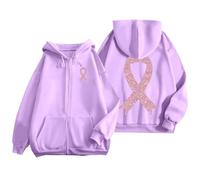 Genérico Sweat à Capuche zippé pour Homme Avec poche et Cordon de serrage, idéal au quotidien et imprimé pour la sensibilisation au Cancer du Sein. (Purple, XXXL)