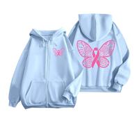 Genérico Sweat à Capuche zippé pour Homme Avec poche et Cordon de serrage, idéal au quotidien et imprimé pour la sensibilisation au Cancer du Sein. Sudadera Azul Cremallera Mujer (Sky Blue, XL)
