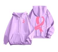 Genérico Sweat à Capuche zippé pour Homme Avec poche et Cordon de serrage, idéal au quotidien et imprimé pour la sensibilisation au Cancer du Sein. Sudadera Mujer Invierno Caliente (Purple, L)