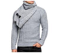 Genérico Sweater Hombre - Bufanda y pulóver Piezas de Invierno para Hombre Blusa con Cuello 2 Conjuntos de Manga Larga O Otoño y suéter Suéteres sólidos para Hombre Jerséis (Grey XXXL)