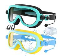 Generico Swimming Goggles Kids - 2 Pack Kids Goggles | Anti Fog UV Protection Wide View SwimGoggles Soft Silicone Seal Adjustable Straps Earplugs Nose Clips Age 3-14