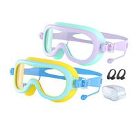 Generico Swimming Goggles Kids - 2 Pack Kids Goggles | Anti Fog UV Protection Wide View SwimGoggles Soft Silicone Seal Adjustable Straps Earplugs Nose Clips Age 3-14