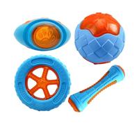 Generico Swimming toy for dog pool, 5.04 inch tire, 9cm ball, 20x6 cm dumbbell, 14.5x10 cm rugby, 4-piece interactive water toy made of TPR for dogs - Ideal pool, lake & beach - Robust