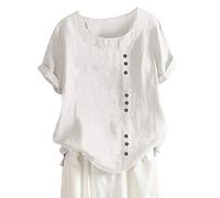 Genérico T Camisa Boho Tanic Size Tops Womens Linen Loose Daily Blouse Plus Button Casual Women's Blouse (White, XXL)