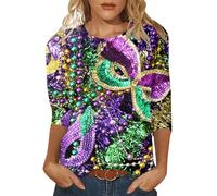 Genérico T-Shirt - T-Shirt Blusa Superior con Cuello Redondo y Manga 3/4 con Estampado Happy Holidays para Mujer (Purple XXXL)