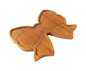 Generico Tabla de cortar para embutidos - Tabla para embutidos con pajarita 33 x 26,7 cm, grano de madera de acacia | para alimentos rellenable Coquette con húmedo, con lazos rellenables para