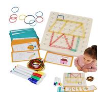 Genérico Tablero de Gomas Elásticas,Madera con Tarjetas de Patrones y | Geoboard Matemático Gráfico Stem | para Niños Niñas Aula Preescolar Coche Viaje Hogar Sala de Juegos Guardería Fiesta