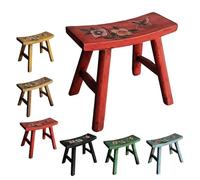 Genérico Taburete Bajo De Madera, Banco Entrada Rustico De 31 * 12 * 25 Cm Taburete Cocina con Patrones Pintados, Reposapiés Pequeño Banco De Pie De Cama, Banquito Bajo Baño O Salón(Red)