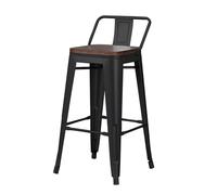 Genérico Taburete De Bar para Isla De Cocina, con Estructura Metálica Y Respaldo De Madera, Taburete De Bar De Estilo Industrial para Cocinas Domésticas, Cafeterías Y Restaurantes,Negro