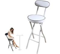 Generico Taburete de bar plegable portátil con respaldo, altura 56,9 cm, silla alta acolchada para cocina, isla, exterior, bar y tienda, color blanco (60 cm)