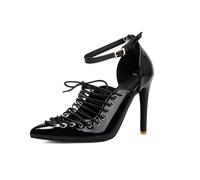 Genérico Tacones De Noche De Mujer con Cordones Entrecruzados De Encaje | Punta Fina, Charol, Zapatos de Salón Elegantes, Pulsera al Tobillo, Tacones Altos, Boda, Fiesta, Graduación