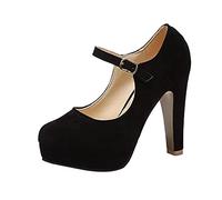 Genérico Tacones Gruesos Mujeres 2026 Zapatos Altos Oficina Hebilla Retro Tacón Bloque 12cm para Negocios Diario, Le Noir, 41 EU