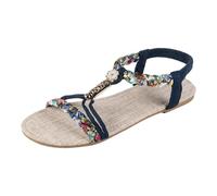 Genérico Tacones Mujer Sandalias clásicas de cuerda trenzada con punta abierta y uela plana de m da para mujer primavera y verano Zapatos Dorados (Dark Blue, 42)