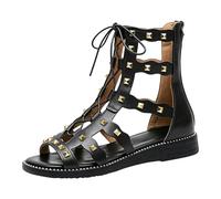Genérico Tacones Mujer Sandalias de mujer con tiras y tachuelas, elegantes sandalias planas con tiras caladas y caña alta, cómodas casuales para usar al ire libre. Zapato (39)