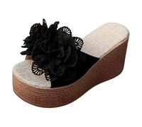 Genérico Tacones Sandalias uela Gruesa Tacón Cuña Modernas Informales Encaje Floral Una Tira Playa Tacones Dorados Ligeras Cómodas Elegantes Antideslizantes Verano (38)