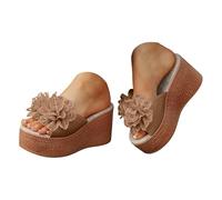 Genérico Tacones Sandalias uela Gruesa Tacón Cuña Modernas Informales Encaje Floral Una Tira Playa Tacones Dorados Ligeras Cómodas Elegantes Antideslizantes Verano (Brown, 38)