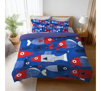 Genérico Tacto Suave Diseño Azul Rojo Simple Parure de Lit Abstracto Vintage Pez Lavable a Máquina Microfibra para Niños y Adultos Duvet Cover 260 x 240 cm
