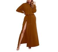 Genérico Tailleur Jupe Larga Elegante con Bolsillos Laterales Abertura Frontal y Cintura Ajustable para Uso Diario Primavera Otoño (Brown, XXL)