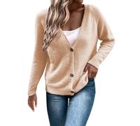 Genérico Tallas Grandes Mujer Ropa Mujer Otoño Invierno Color Sólido Manga Larga Terciopelo Cálido Suéter Chaqueta ersey Mujer nco (Beige, M)