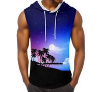 Genérico Tank Top,Camiseta Sin Mangas con Capucha Y Estampado Degradado De áRboles De Coco De Verano para Hombre