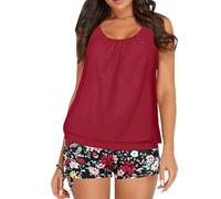 Genérico Tankini Mujer 2026 Bañador Pantalon Bikini Negro Women's Spring/Summer Solid Color Camisole Split Sleeveless Bikini Set with Breast Topper Bañador Vientre Plano Mujer Bañadores (Red,XXL)