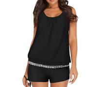 Genérico Tankini Mujer 2026 Bañador Pantalon Bikini Negro Women's Spring/Summer Solid Color Camisole Split Sleeveless Bikini Set with Breast Topper Bañador Vientre Plano Mujer Bañadores (Black,XXL)