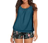 Genérico Tankini Mujer 2026 Bañador Pantalon Bikini Negro Women's Spring/Summer Solid Color Camisole Split Sleeveless Bikini Set with Breast Topper Bañador Vientre Plano Mujer Bañadores (Navy,L)